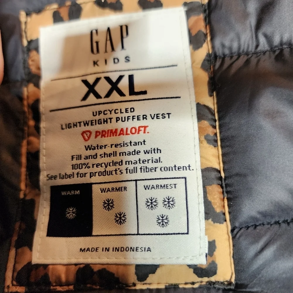 NWT‎ GAP Kids Leopard Puffer Zip Vest Brown Animal Print Size XXL Primaloft
